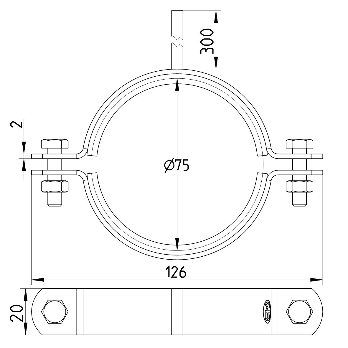 Line Drawing - Pipe hanger-EPDM-300mm rod